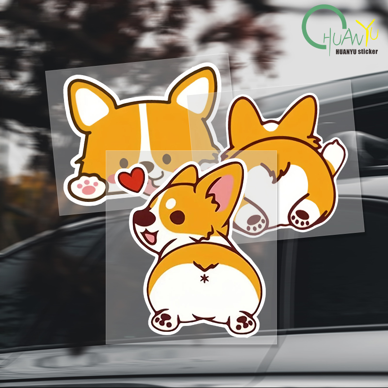 Motorcycle Wearing Gear - Car Cartoon Car Sticker Corgi Sticker